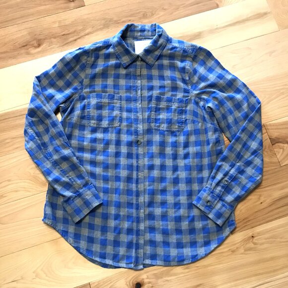 Upcycled Bleached Flannel Shirt, Women’s Size Small: Blue Plaid Stars Western - Picture 5 of 9